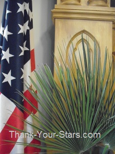 Palms and American Flag with Stars in a Church